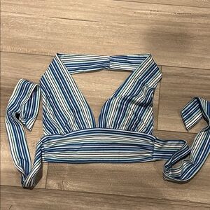Striped Blue and White Wrap Top
